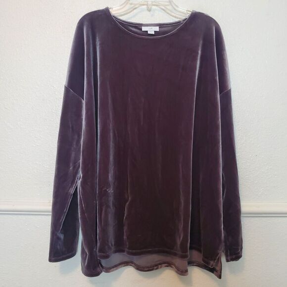 J. Jill Tops - J. Jill Women Top Blouse Shirt Sz L Brown Velvet Boat Neck Long Sleeve Hi-lo